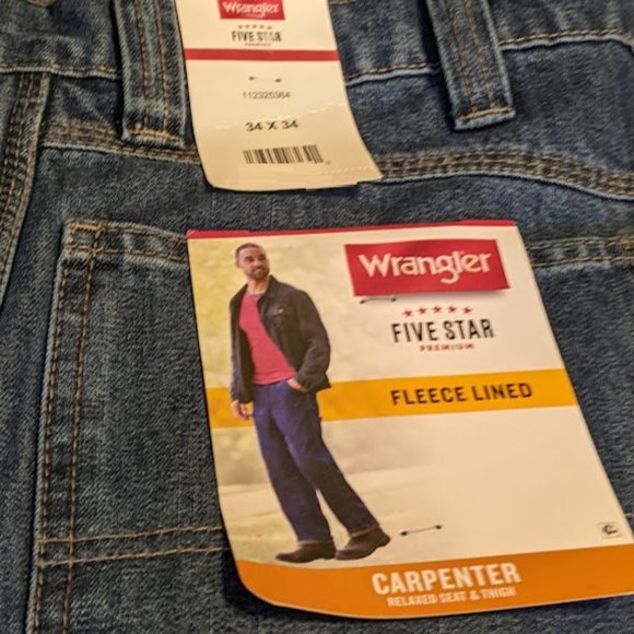 Wrangler Mens Fleece Lined Relaxed Straight Leg Denim Carpenter Jeans 34X34 NWT - Picture 8 of 9